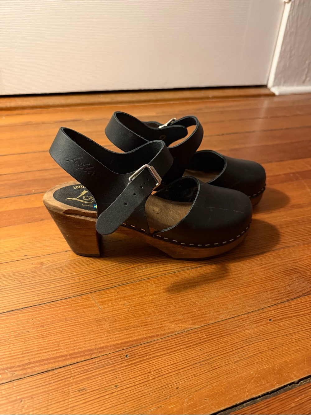 Lotta From Stockholm Black Leather Platform Clog Sandals